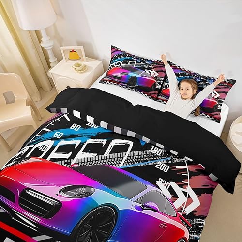 Vista 146 de Feelyou Juego de ropa de cama de coche de carreras y avión en blanco y negro – Funda de edredón y funda de edredón para niños y adolescentes
