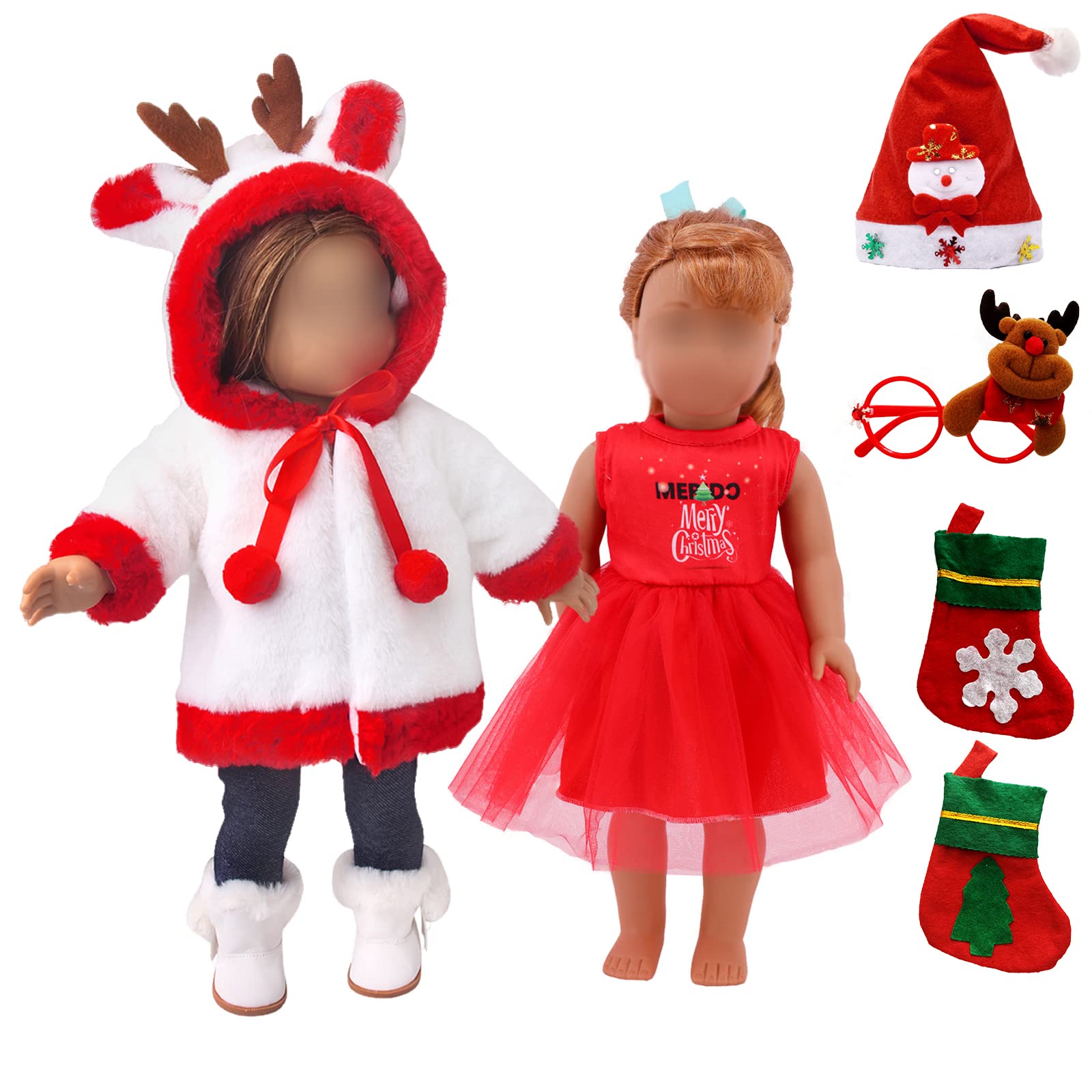 18Inch Doll Clothes and Accessories - Christmas Outfits Red Dress Girls Accessories for 18" Girl Dolls Christmas hat and Glasses for Kid Gifts (Red)