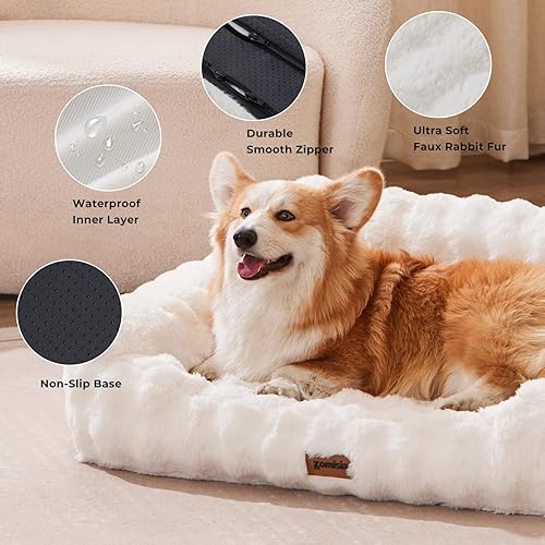 Miniatura 4 de Sofá cama para perros  Sofá esponjoso para perros, sofá cama ortopédico grande para mascotas con funda extraíble lavable, bonito sofá calmante de