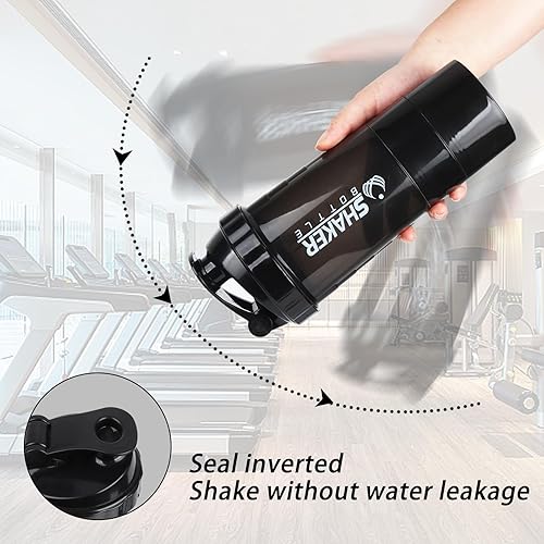 Miniatura 4 de Shaker Bottle - Vaso agitador de proteínas con compartimentos de almacenamiento - Botellas de entrenamiento a prueba de fugas con mezclador para una