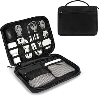 WWW Travel Accessories Cable Organizer, Electronics Organizer Bag Cable Pouch, Cord Organizer Portable Storage Bag for Cable,iPad,SD Cards,Charger,Power Bank,Headphone (2 Layer-Black)