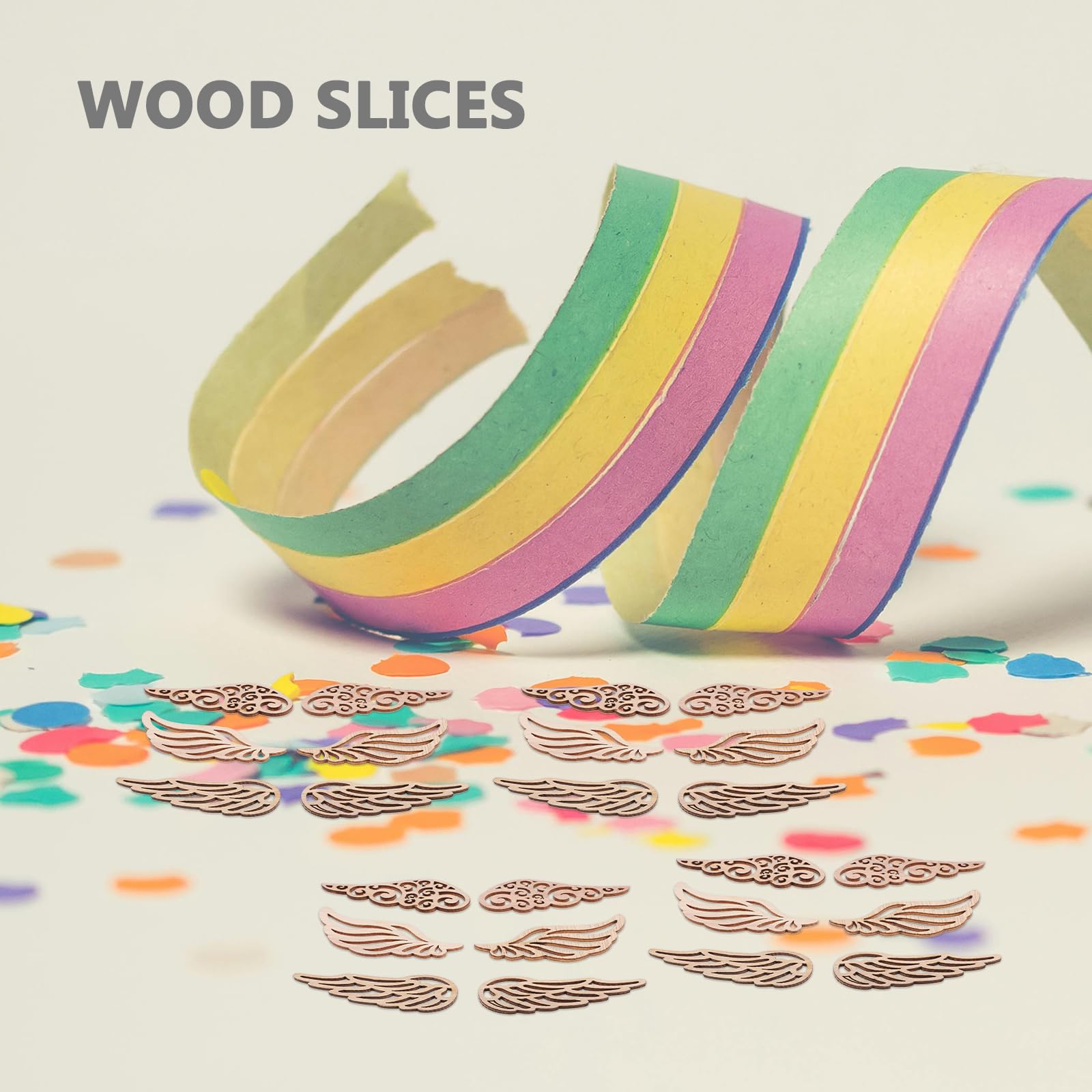 Operitacx 80pcs Angel Wings Wood Slices, Blank Wood Slices Unfinished SlicesWood Ornaments for Crafts Christmas Wedding DIY - Image 4
