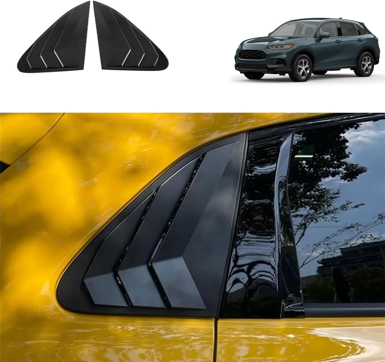 Car Accessories Compatible with Honda New HR-V HRV 2026 2025 2024 2023 Rear Side Window Louver Cover Trim, Air Vent Scoop Shades ABS 2PCS(Glossy Black Style)