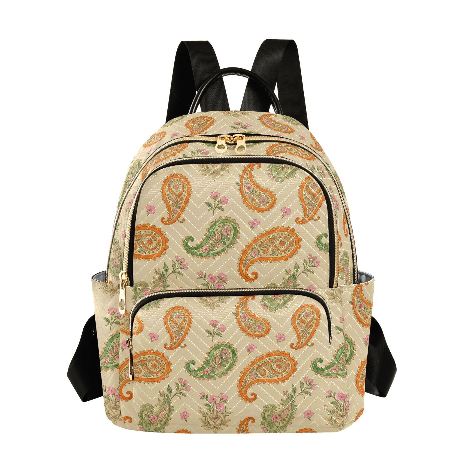 Yuiboo Quilted Small Computer Bookbag Puffer Travel Bag for Daily Paisley Beige