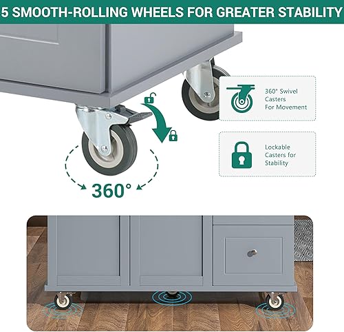 Miniatura 3 de LUMISOL Isla de cocina con hoja caída, carrito grande de isla de cocina con ruedas con almacenamiento, armario de almacenamiento rodante de 52.7
