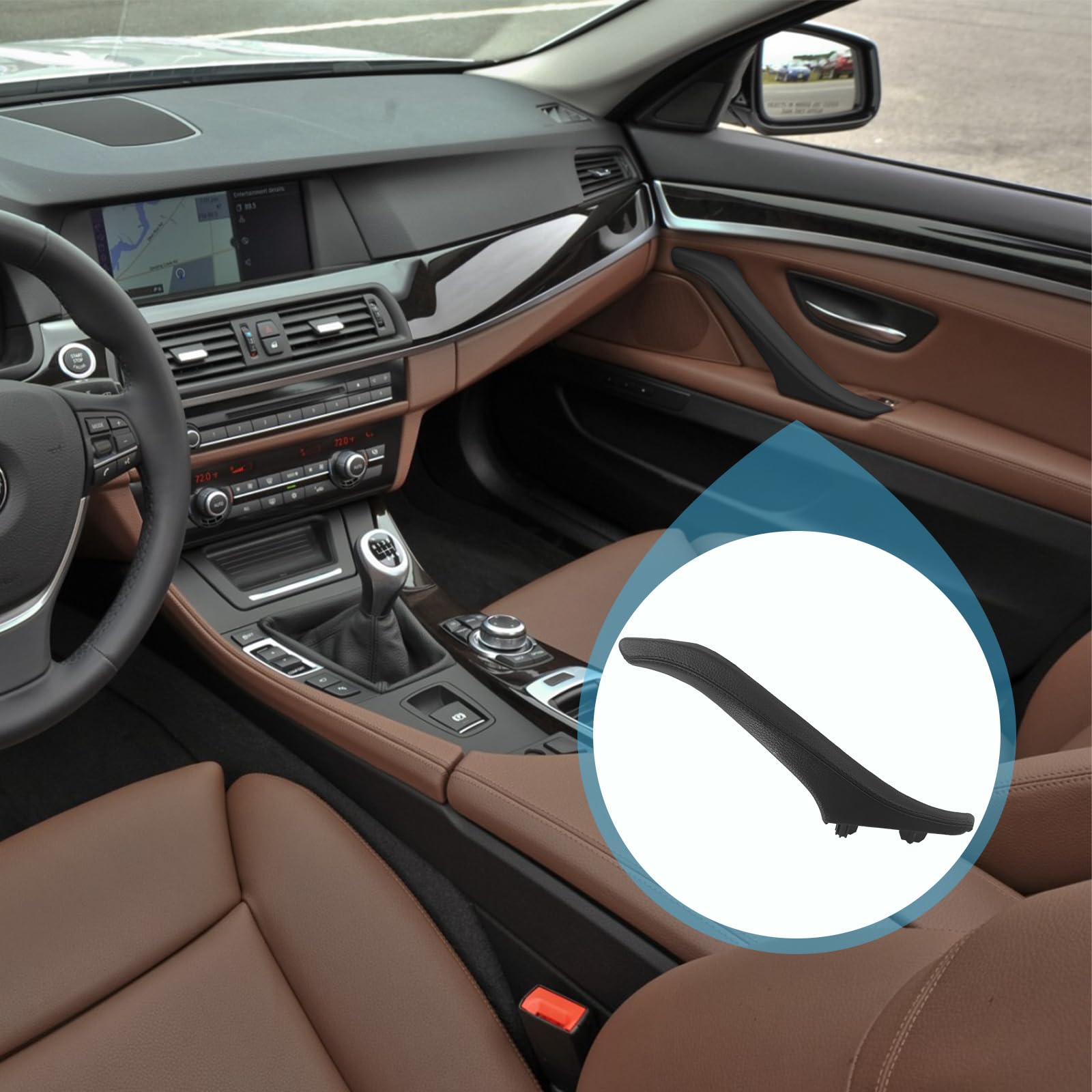 1 Stück Leder-Seitentürgriff BMW 5er-Serie, Türgriff Innen Rechts für 5er F10 F11 F18 51417225852 Rechts Auto Innen Beifahrertür Leder Zuggriff (schwarz)