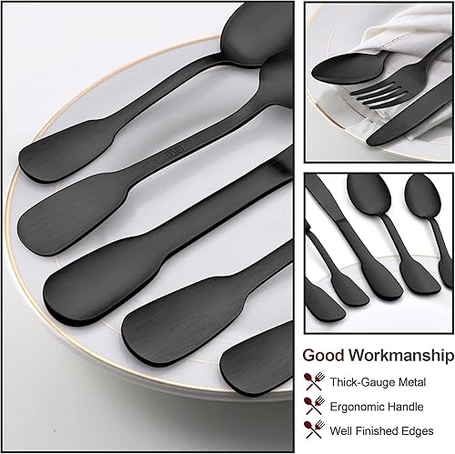 Miniatura 4 de E-far - Juego de cubiertos de acero inoxidable de 40 piezas para 8 piezas con mango de diseño, vajilla de metal moderno para cocina, restaurante,