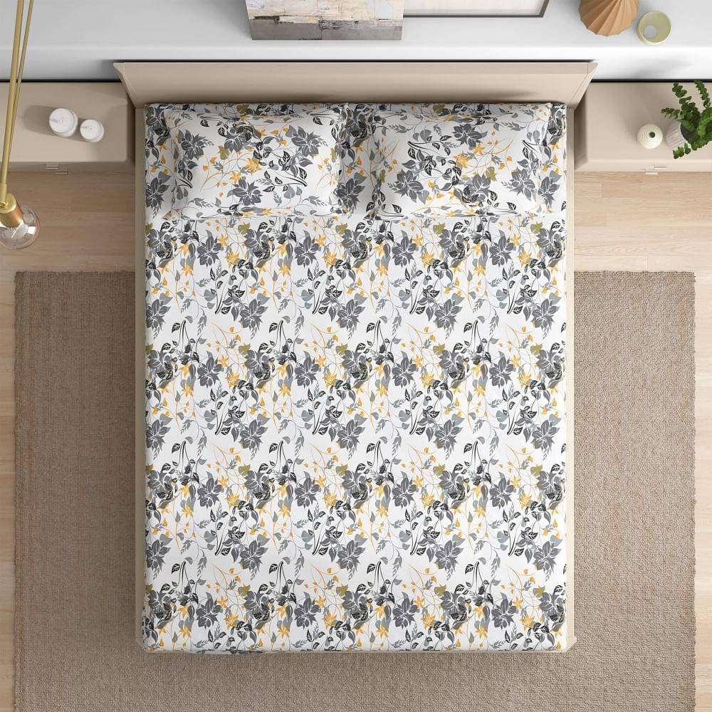 Wakefit Cotton Fitted Bedsheet | 200 TC Elastic Fitted Sheet, Queen Bed Bedsheet Solid with 2 Pillow Covers | Autumn Sunset - 72X60 Inches,Multi