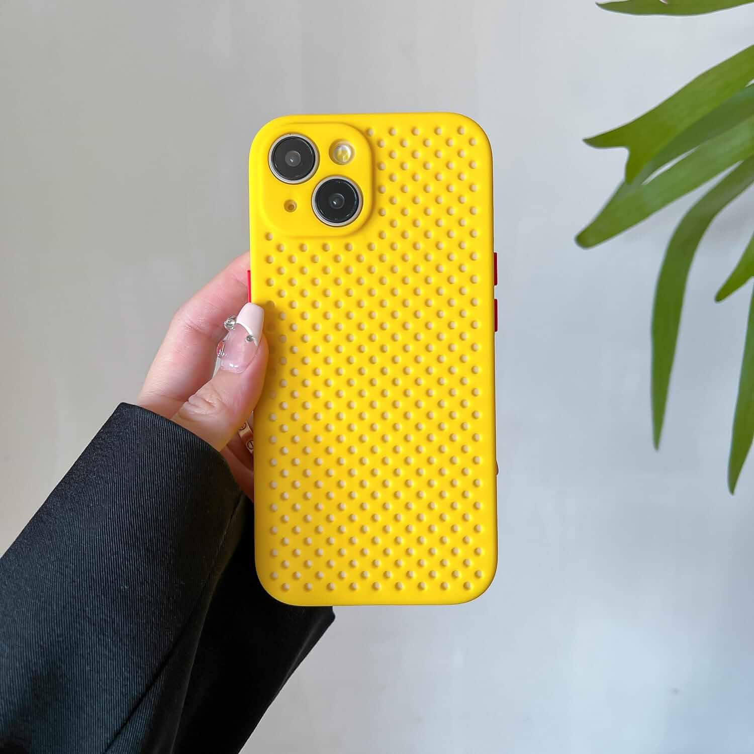 Ventilated Mesh Phone Case for Smartphone, Compatible with iPhone 17e / 16e (6.1" inches), Flexible Silicone Slim Cover with Raised Camera Protection - Yellow.