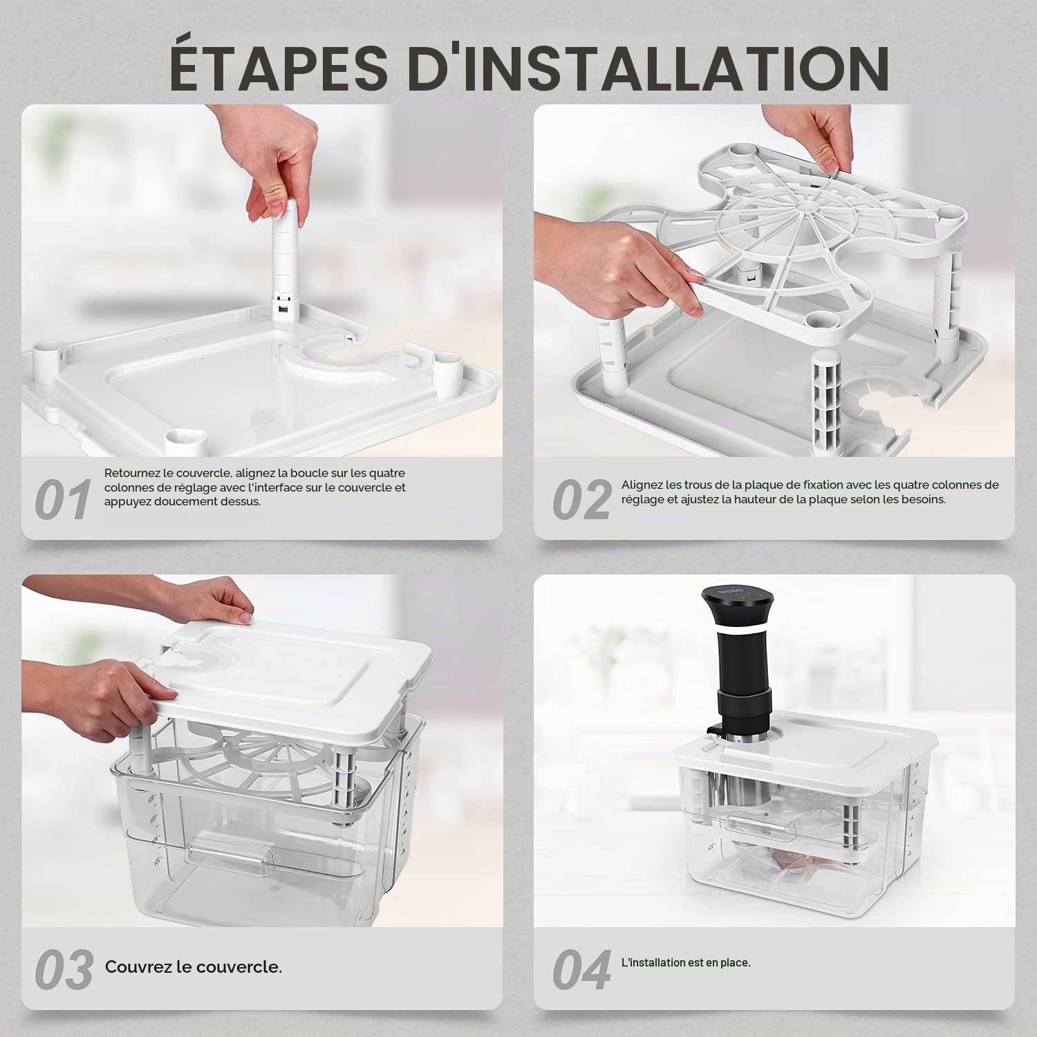 Conteneur Cuisson sous Vide Basse Température avec 1 Couvercle et 1 Grille, 12L, Recipient pour Thermoplongeur Adapté au Cuiseur sous Vide de Divers Marques