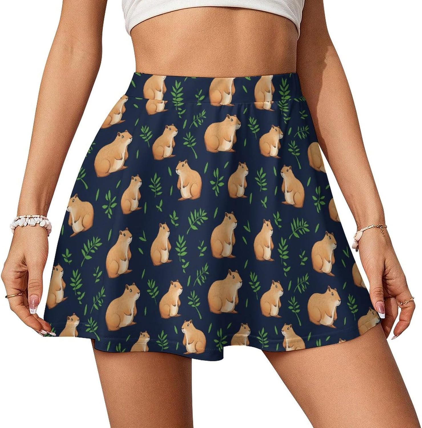 Capybaras Leaf Guinea Pigs Women Tennis Skirt Print Golf Skirts Mini Casual Workout Skorts