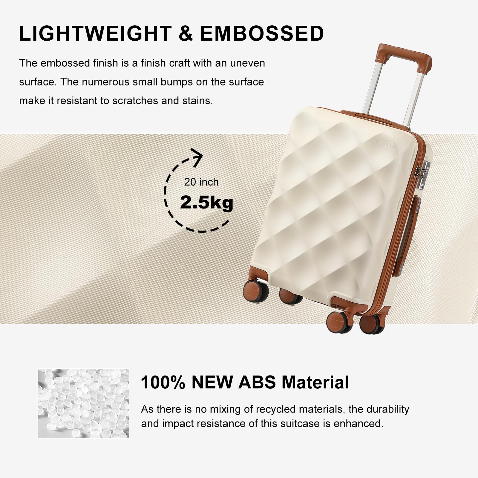 Sea choice Set di Valigie Rigide 5 pezzi ABS Borse da Viaggio Trolley con Lucchetto TSA Cerniera YKK Bagaglio S+M+L con 4 Ruote a 360°