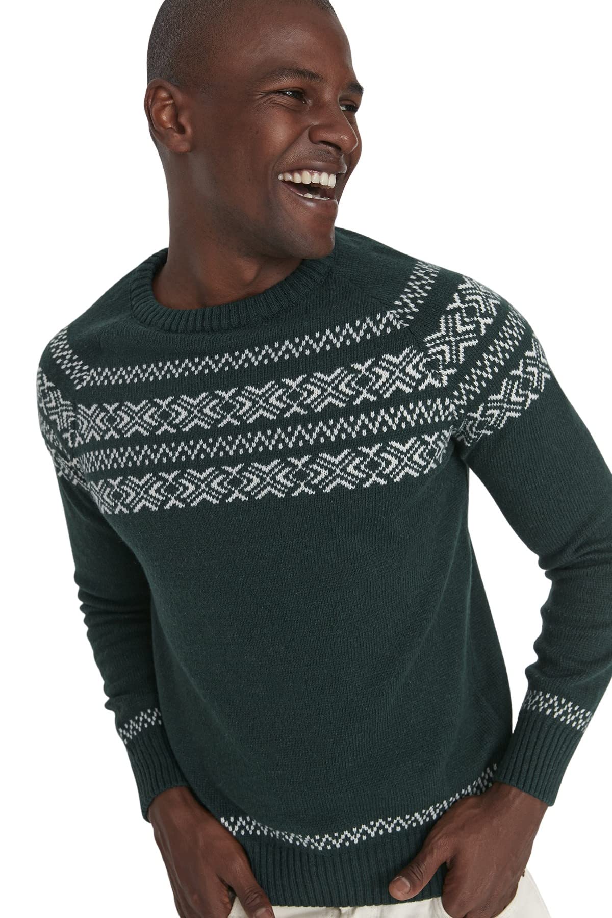 Trendyol Man Plus Size Slim Basic Crew Neck Woven Sweater Green