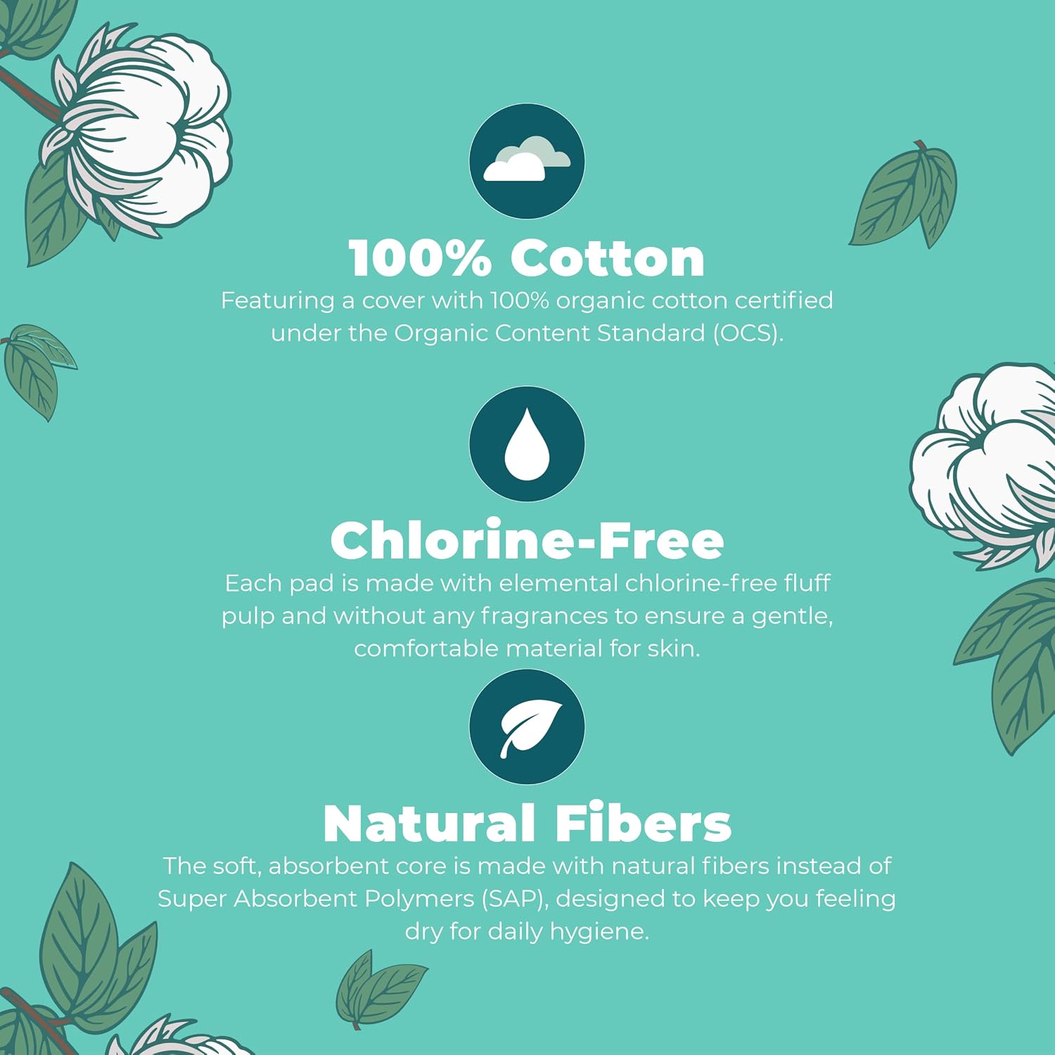 MaryRuth's Organic Cotton Cover Pads with Wings - Regular - Unscented - Elemental Chlorine Free - OCS Certified Cotton* - SAP-Free Core - Rated Excellent for Skin Comfort by Dermatest - 22 Count image 3