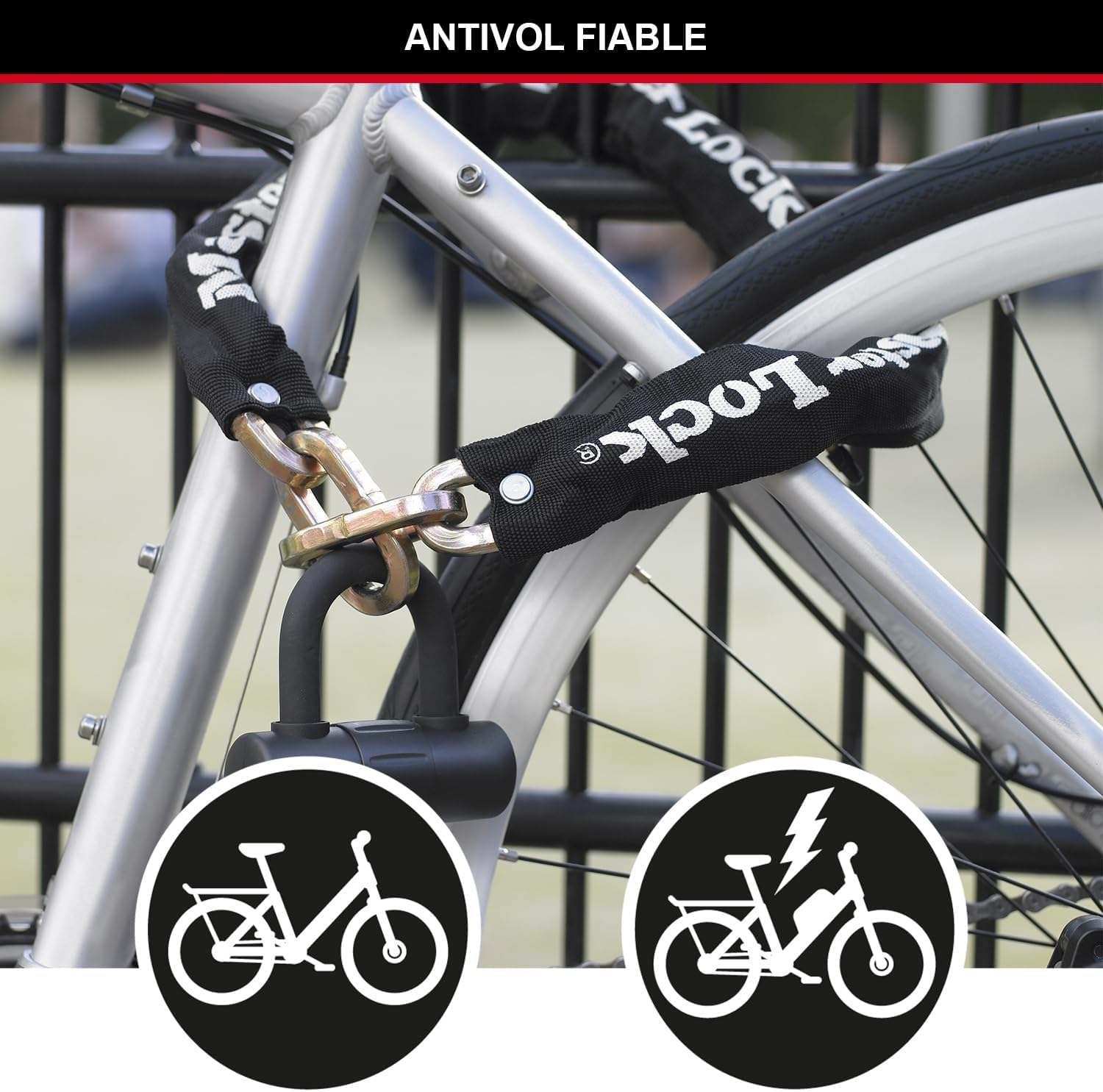 Master Lock Heavy Duty Bike Chain Lock with Mini D Lock, Key, Certified Bike Lock, Police Approved 8234EURDPRO - Use with Electric, Mountain, Road, Folding Bikes, Black