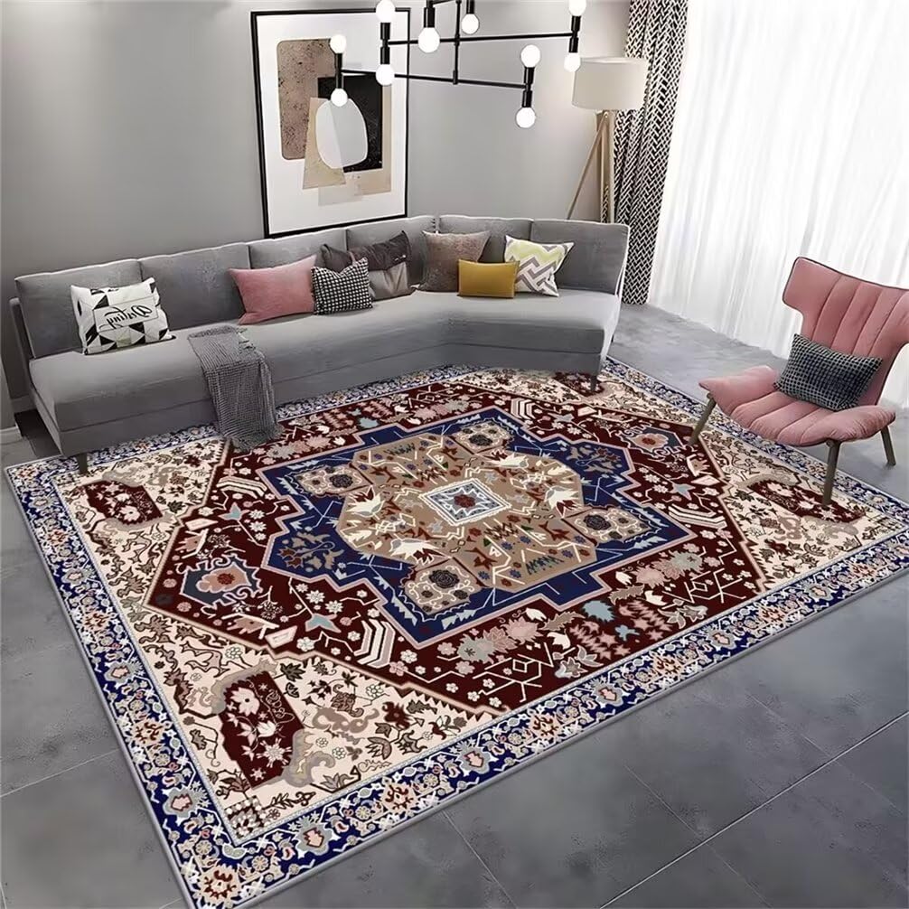 Moquette salon grande taille tapis rectangulaire 120x160cm bleu et rouge lavable pour enfants