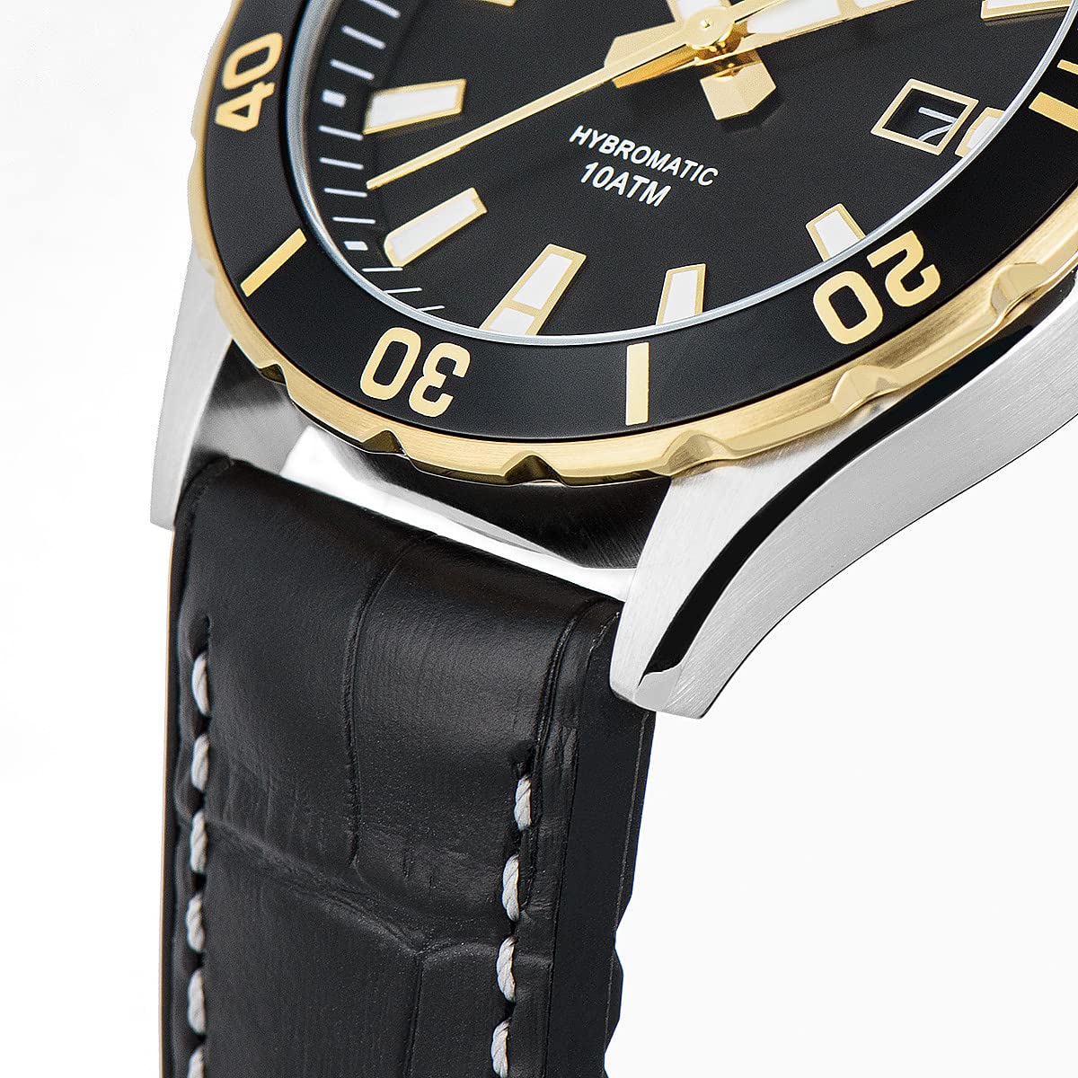 JACQUES LEMANS Zegarek męski, Hybromatic zegarki męskie, chronograf z masywnej stali nierdzewnej z silikonową skórzaną bransoletką, model 1-2131