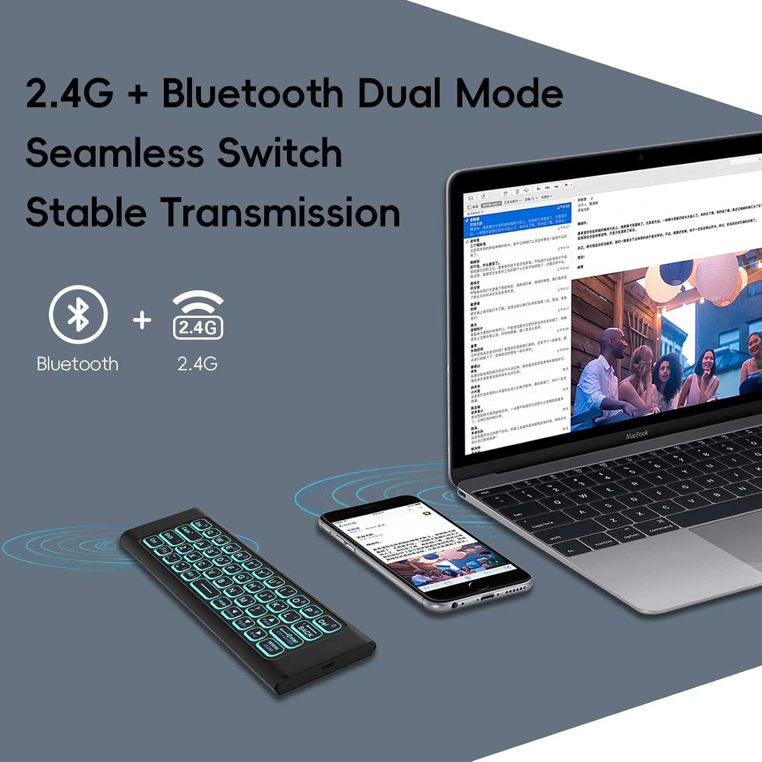 iPazzPort Mini Bluetooth Keyboard with air Mouse Remote — 2.4G Bluetooth mini Wireless Backlit Keyboard for Smart TV
