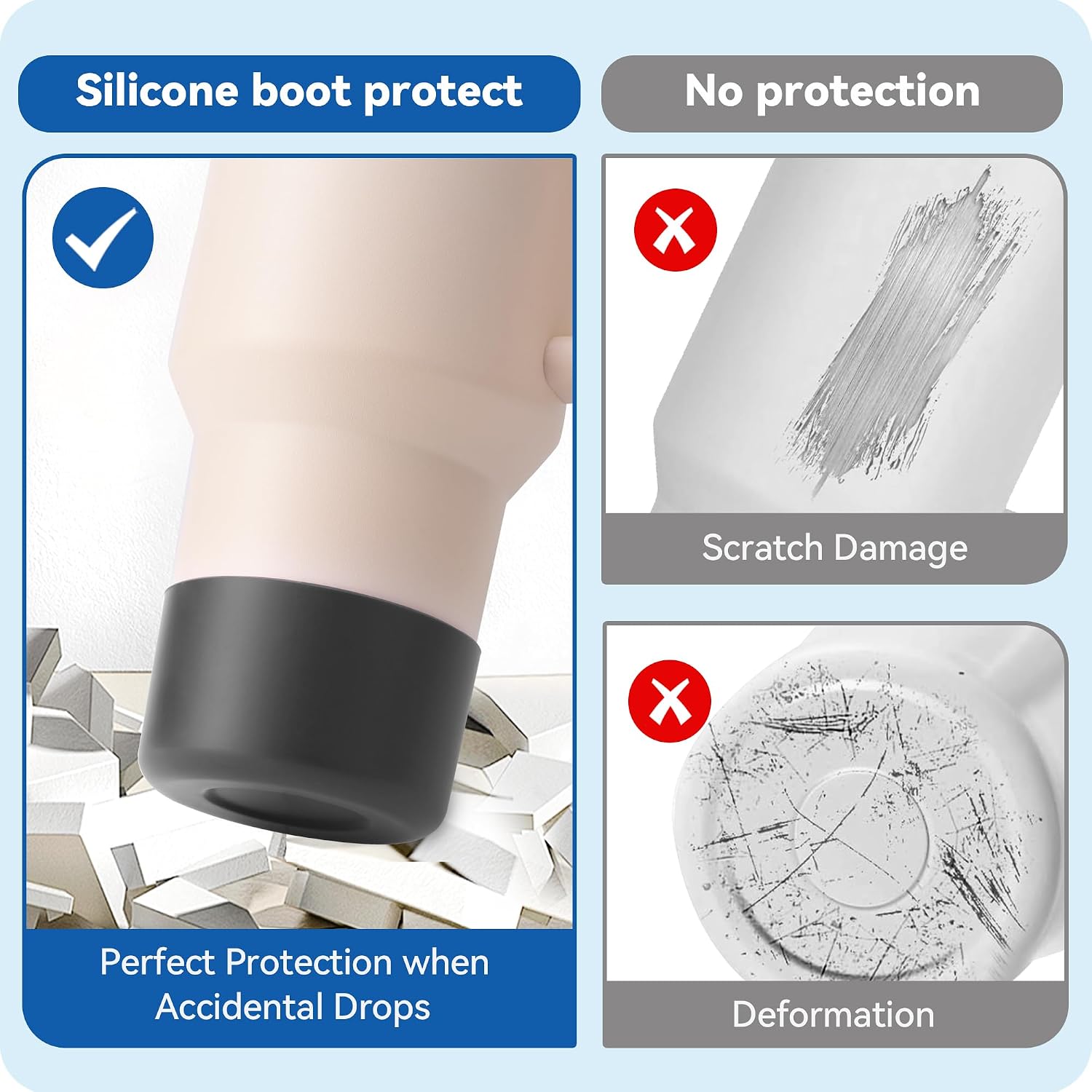 2Pack Silicone Boot Covers | Compatible with Hydro Flask Wide Mouth 20/24oz,Standard Mouth18/ 21/24oz,24oz Travel&2-20oz Water Bottles| 2.75-2.85" Base| Anti-Scratch & Noise Reduction