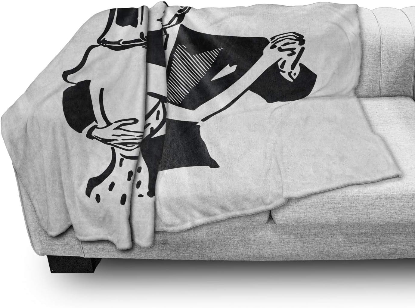 Lunarable Valentines Day Throw Blanket, Dancing Couple in Vintage Tuxedo Gown Nostalgia Romance Ball Party 50s, Flannel Fleece Accent Piece Soft Couch Cover for Adults, 50" x 60", Black and White