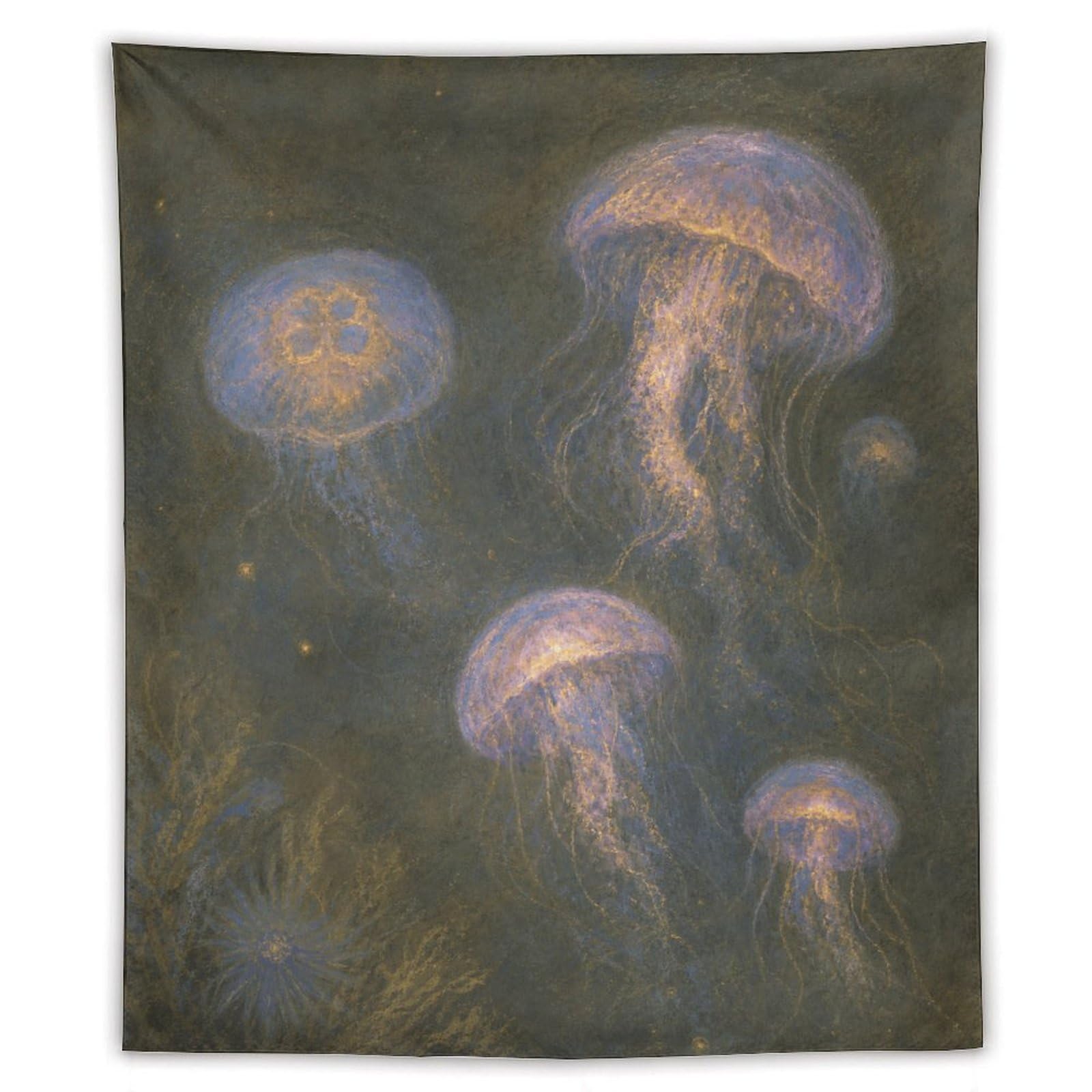 W7C8U2X3 Glowing Jellyfish Wall Tapestry, Realistic Illustration, Backdrop