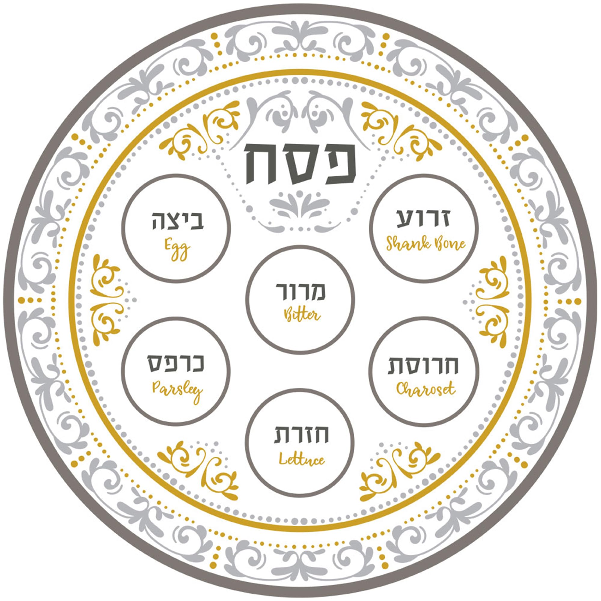 Zion Judaica Renaissance Lot de 3 assiettes rondes en mélamine à 6 sections avec motifs floraux dorés et argentés 30,5 cm