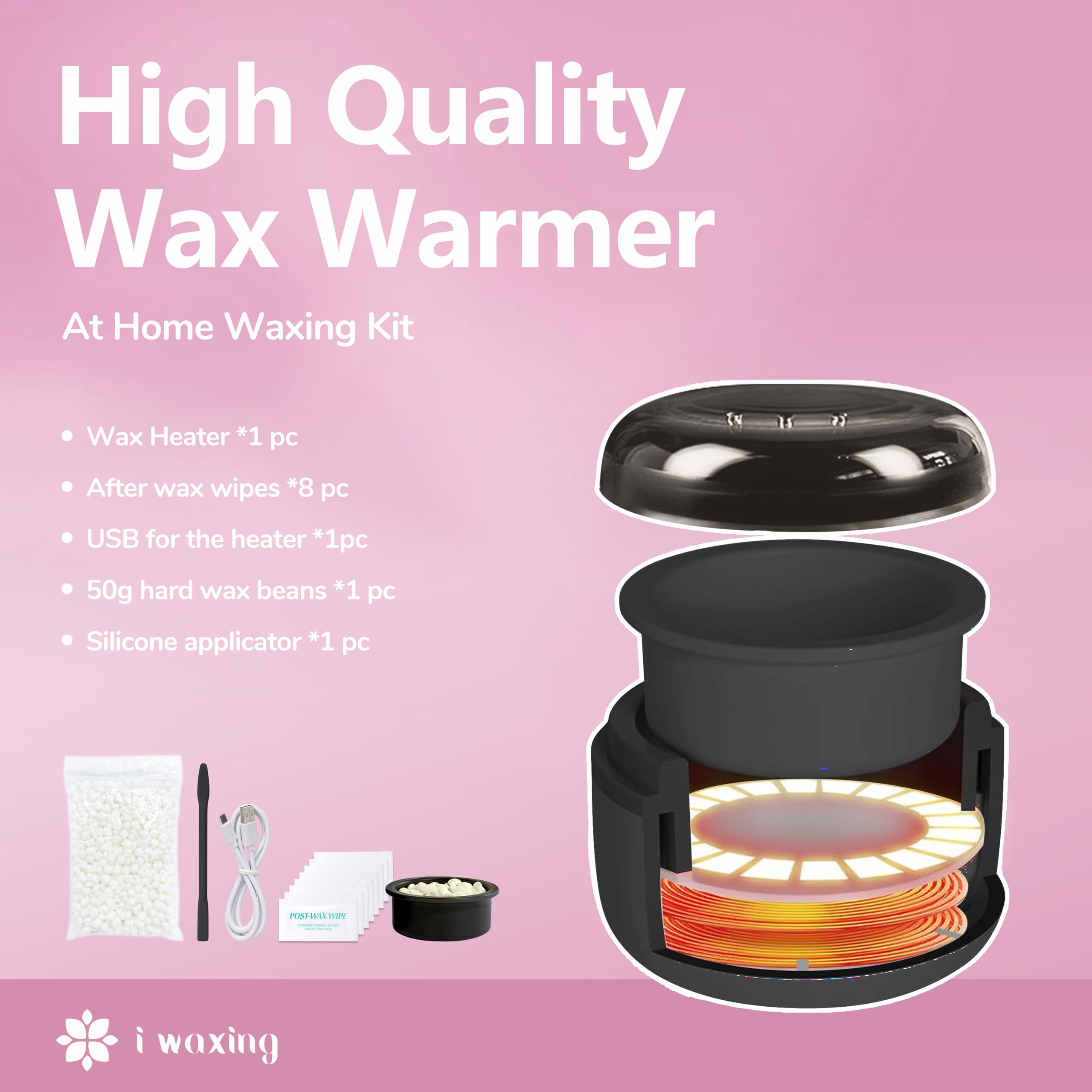 MINI - Kit calentador de cera dura termofusible para depilación con cera de 50 g, axilas, bikini brasileño, cuerpo facial, axilas, rápida eficiencia, depilación de salón en casa, regalo para mujeres y