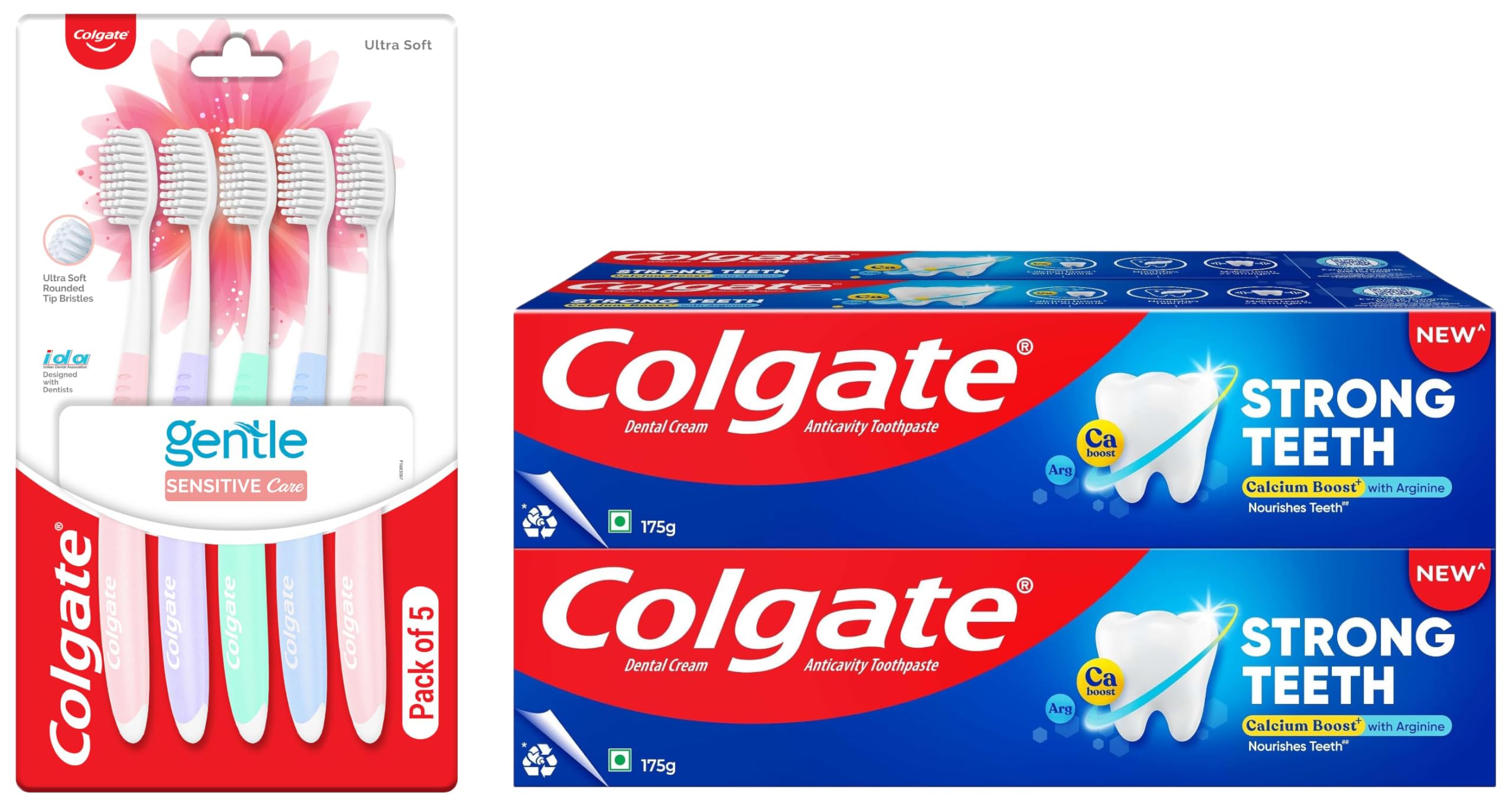 Colgate Strong Teeth (700g) India’s No: 1 Toothpaste Brand, Calcium-boost Tooth Paste for 2X Stronger Teeth, Prevents Cavities & Colgate Gentle Sensitive Care Ultra Soft Bristles Toothbrush (5Pcs)-picture-28