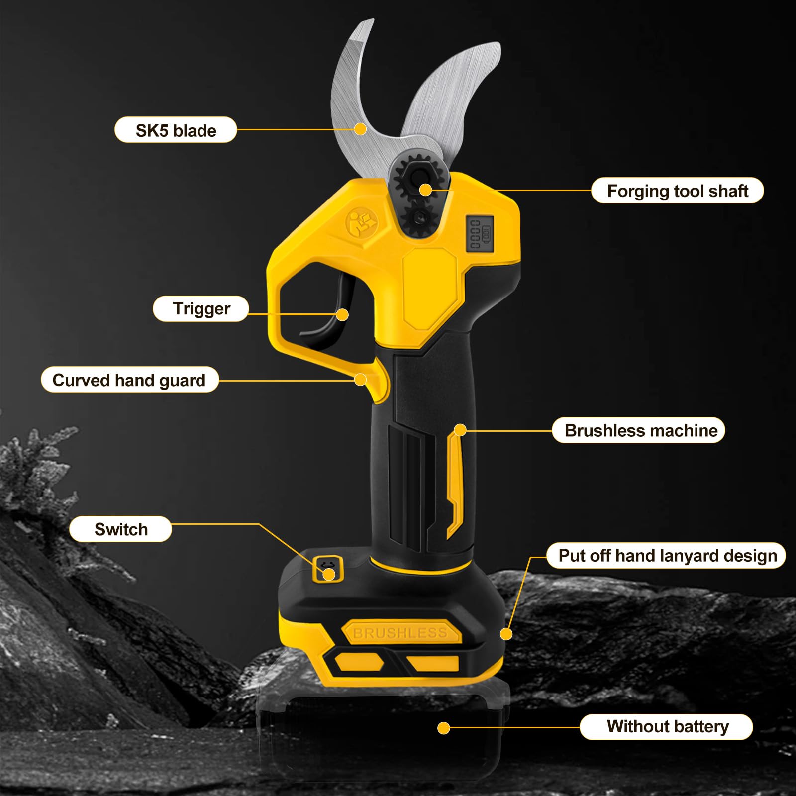 Tijeras de Podar a Batería para Dewalt 20V (sin Batería) | Podadora Eléctrica sin Escobillas, 2 Velocidades, Pantalla Digital, Corte 30 mm, Piedra de Afilar y Cuchillas
