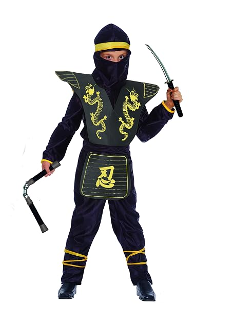 Gold Ninja Fighter disfraz niño (Talla 8-10 años) con kit de armas falsas