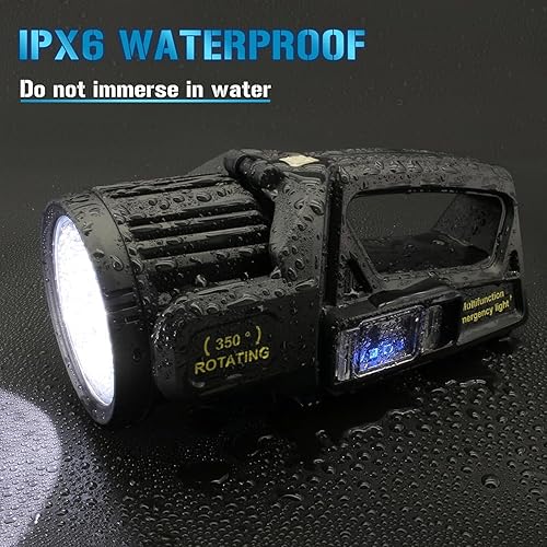 Miniatura 7 de JSKNB Proyector de 900000 lúmenes, linterna LED recargable con cabezal giratorio de 350, 9 modos de luces superbrillantes para exteriores, linterna