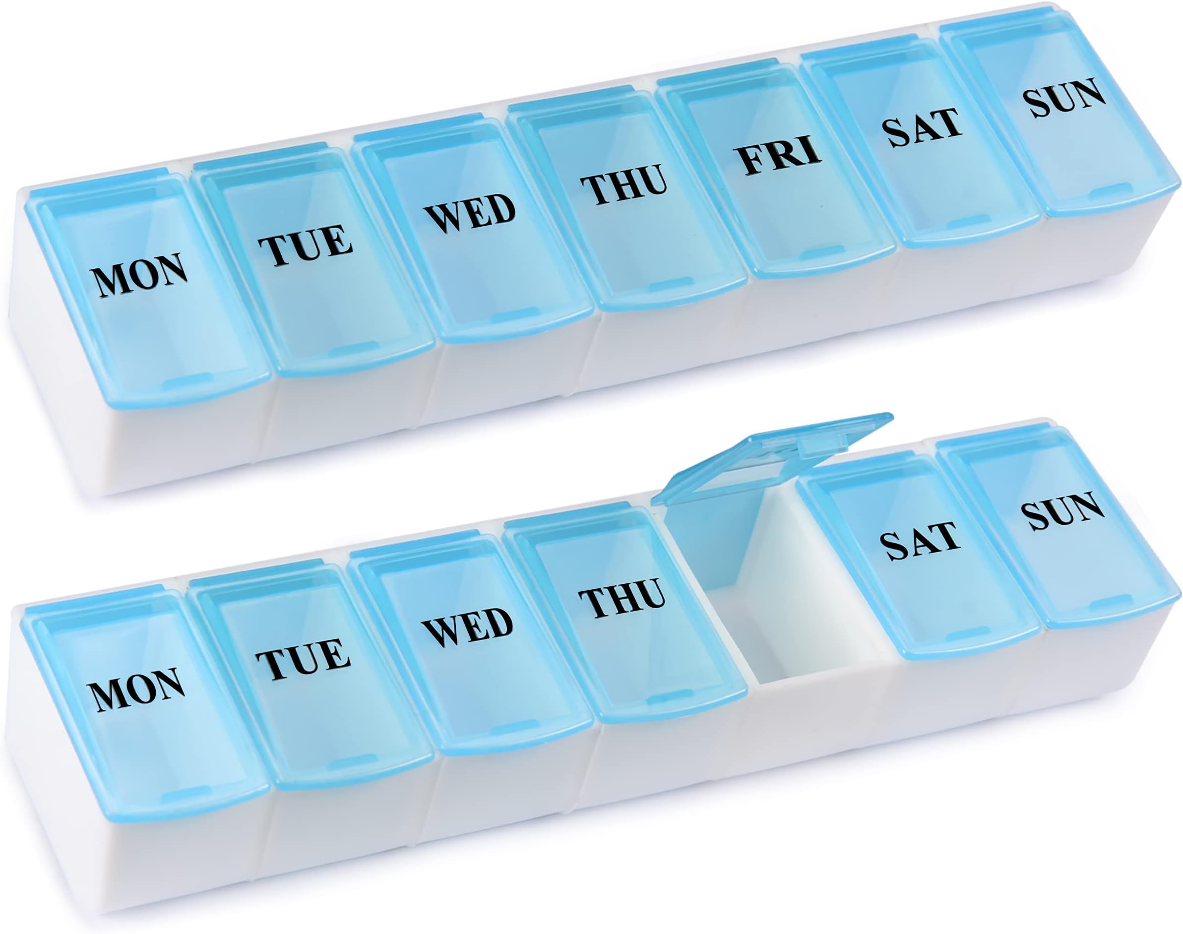 JAPANSCO (Pack of 2) Pill Organizer, Detachable Large Organiser Box, Weekly (7-Day) Travel Medicine Interlocking Compartments, BPA Free, Container for Vitamins, Supplements and Medications, case