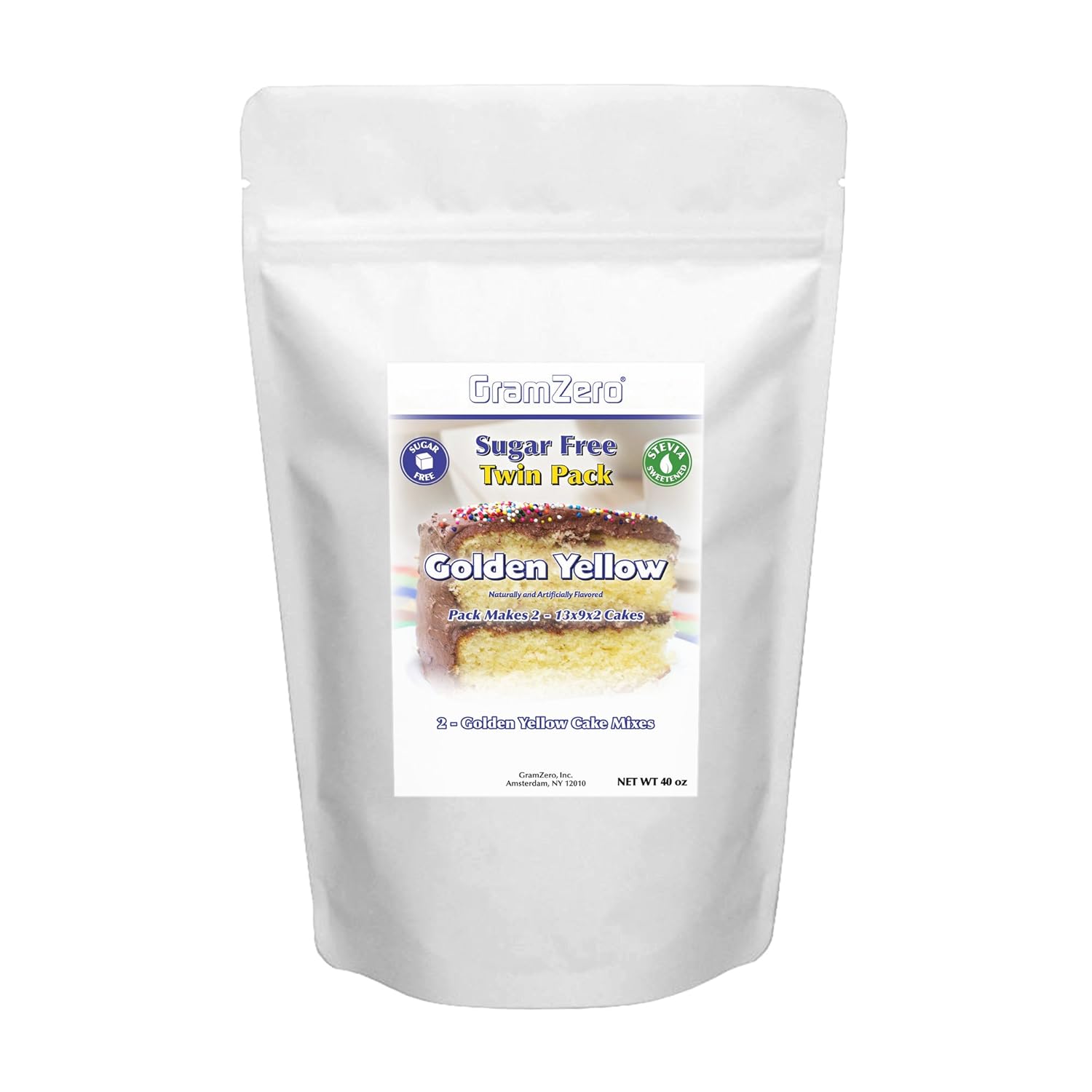 GramZero Yellow Sugar Free Cake Mix 2-Pack, Makes 2-13x9x2 Cakes, Stevia Sweetened