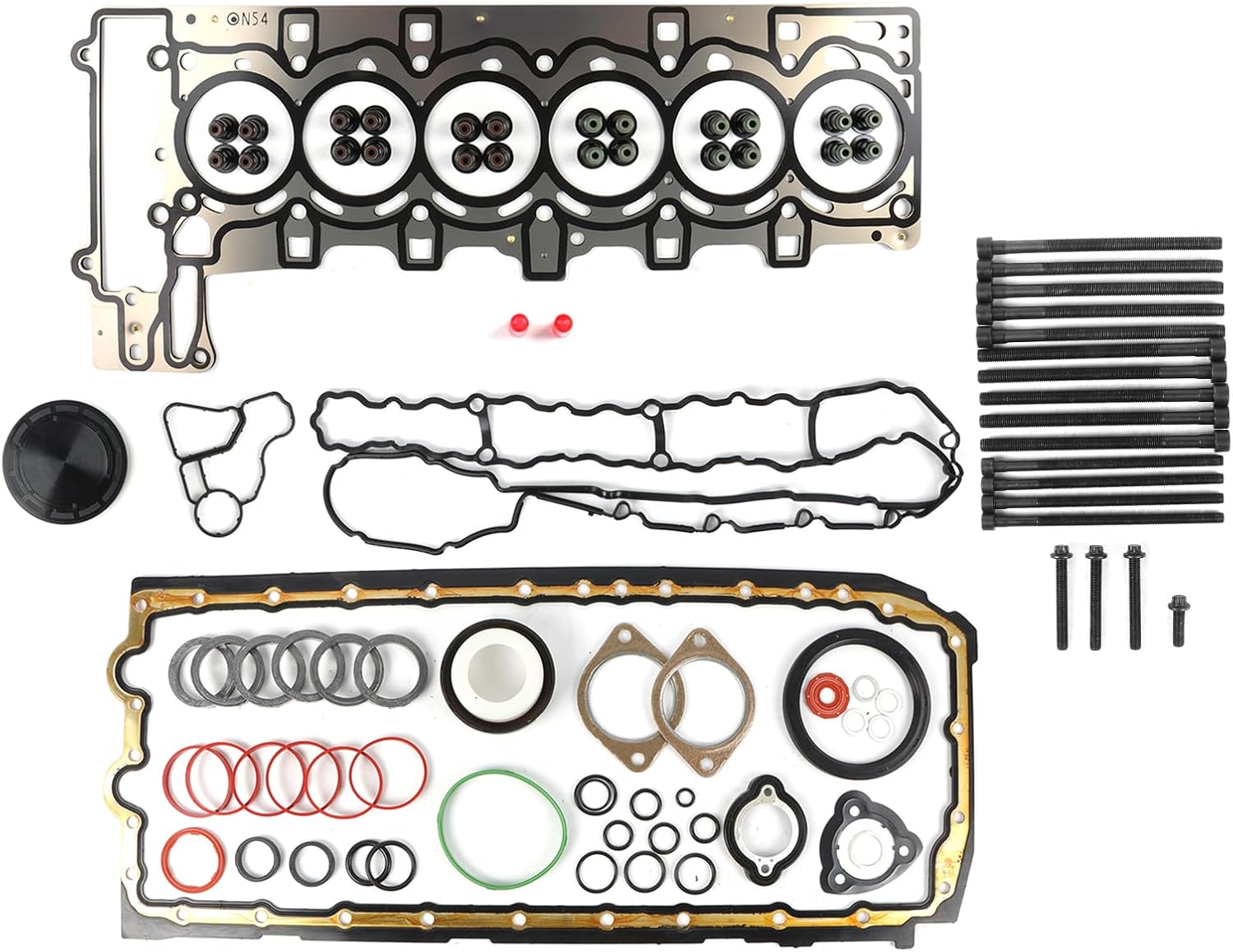 1set BMW N54 Engine Rebuild Kit - Engine Overhaul Gasket Seals Kit & Head Bolts Set 11122165470 Replaccement for BMW 335i 135i E60 E90 E92 E89 E71 N54 3.0L