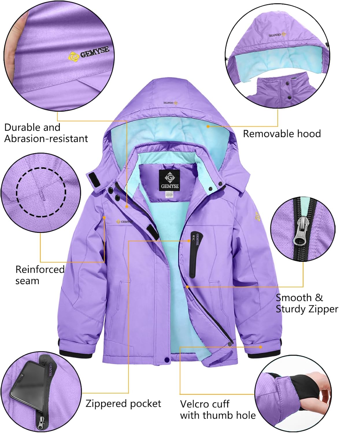 GEMYSE Girl's Waterproof Ski Snow Jacket Hooded Fleece Lined Windproof Winter Jacket - Image 6