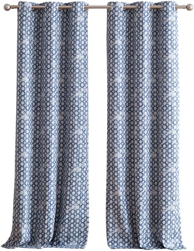 Single Trent Geo Blackout Window Curtain Panel, Blue/Grey