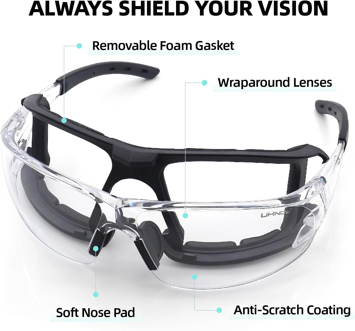 UKNOW Photochromic Safety Glasses, Scratch Resistant Transition Lenses, Removable Foam Gasket, ANSI Z87.1 Protective Eyewear