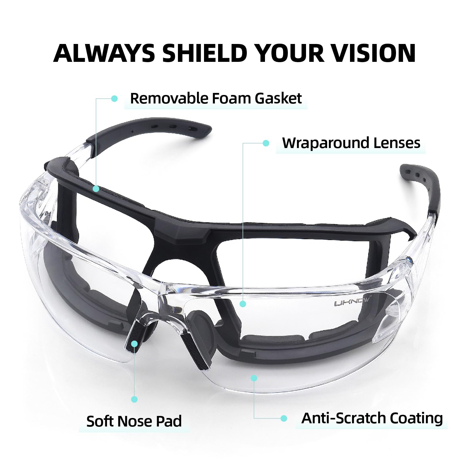 UKNOW Gafas de seguridad fotocromáticas, lentes de transición resistentes a los arañazos, junta de espuma extraíble, gafas protectoras ANSI Z87.1
