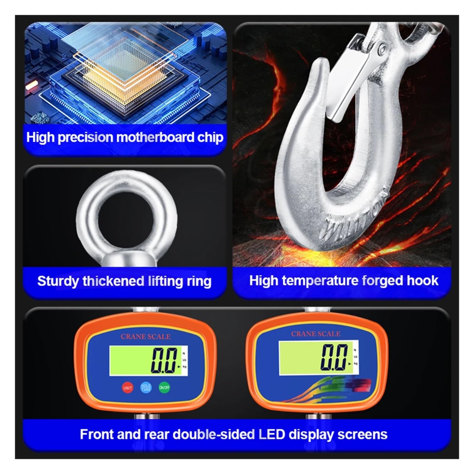 Báscula de grúa de 1000 kg/500 kg, báscula industrial de alta resistencia, báscula electrónica colgante de alta precisión, báscula de peso con gancho Retención y tara