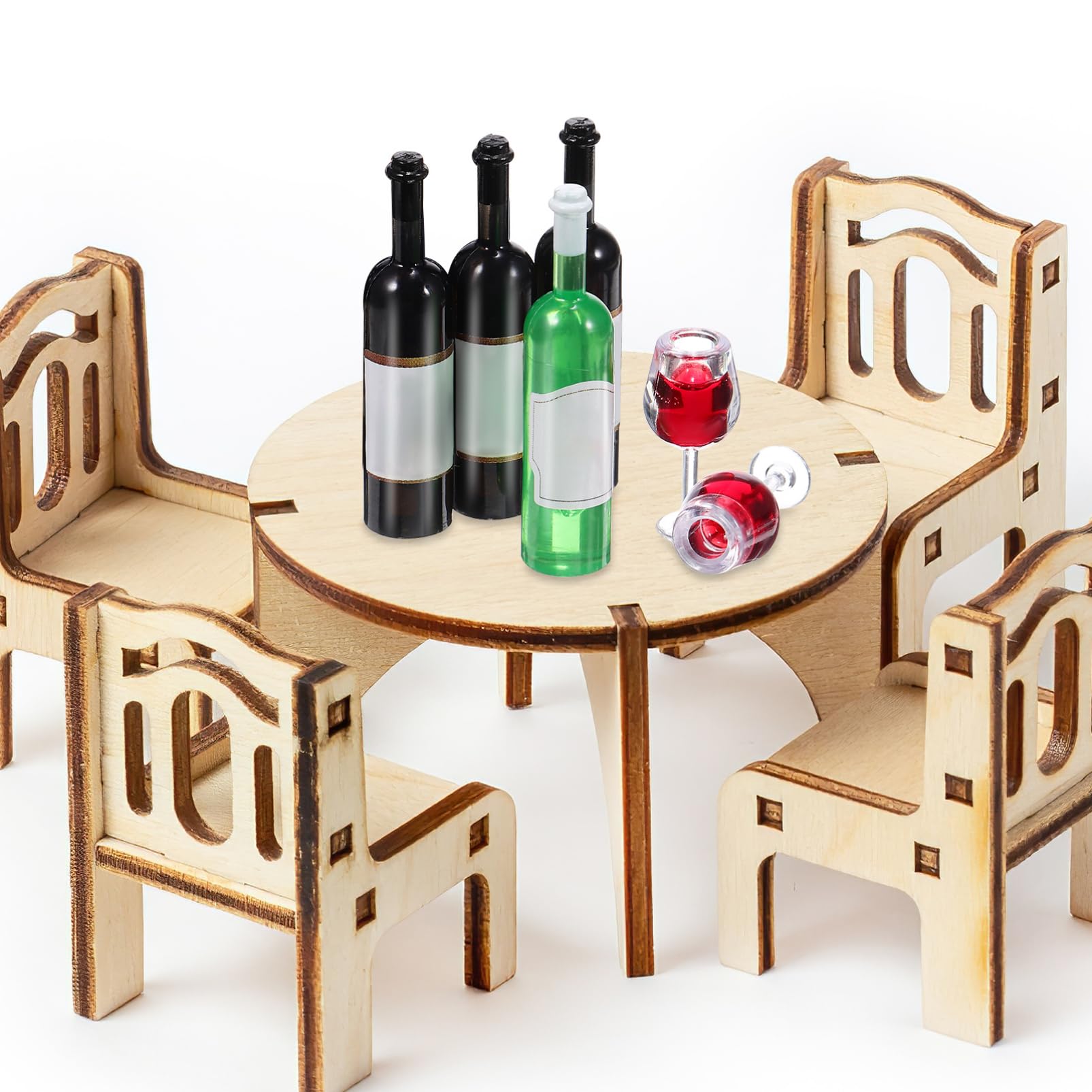 18-delige Miniatur Wijnset Schaal 1:12 – Flesjes, Rode Wijnglazen En Cocktailbekertjes – Perfect Voor Poppenhuis, Sleutelhanger Of DIY Knutselproject