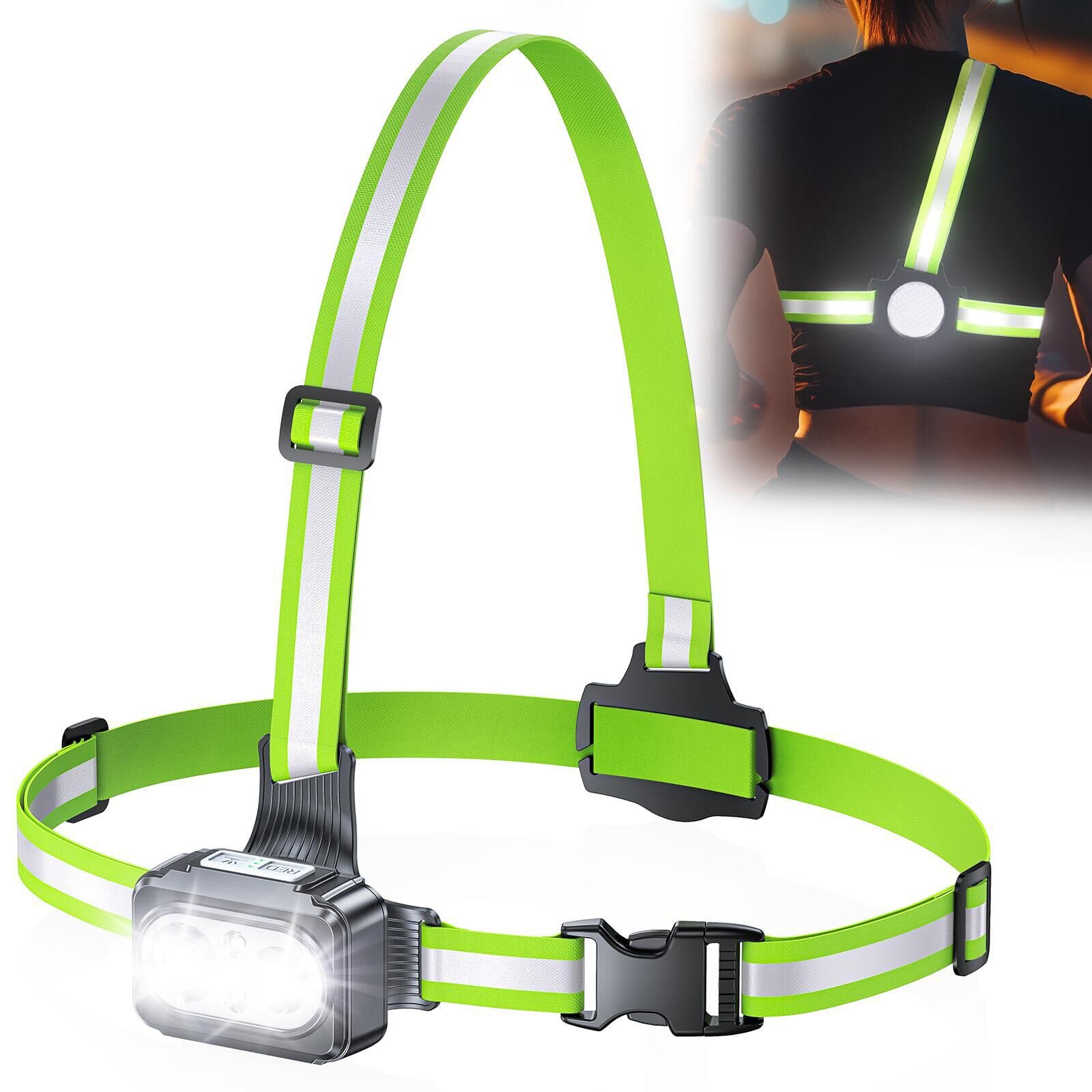 Luce Running con Strisce Riflettenti 500 Lumen Ricaricabile USB 7 Modalità IPX4 Impermeabile
