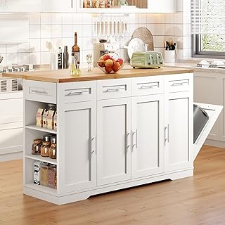 Dripex 53'' Rolling Kitchen Island with Power Outlet, Drop Leaf & Trash ...