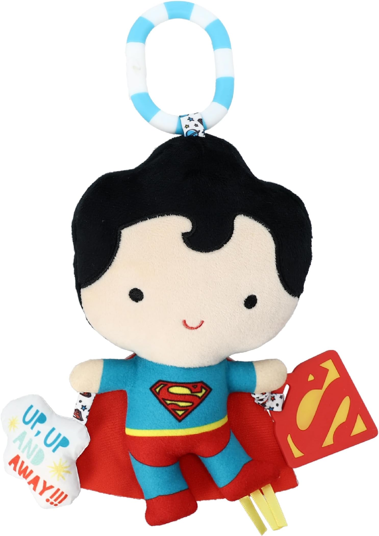 Kids Preferred DC Comics Superman Multi Sensory Activity Toy with Teethers, Crinkle Textures, and Clip for On The Go Fun for Infant and Baby Boys and Girls, Medium