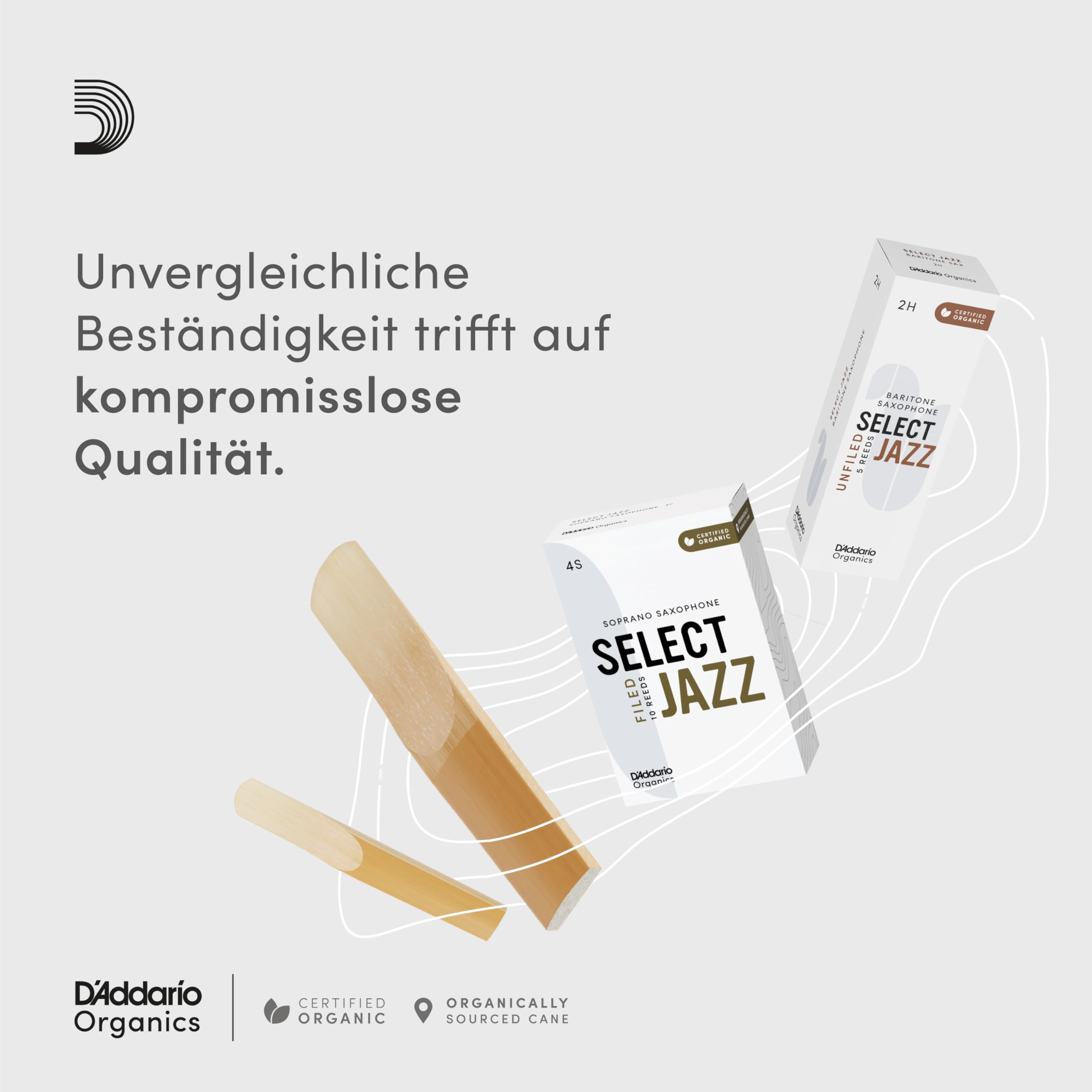 D'Addario Organisch Select Jazz Filed Alto Saxophon-Stimmzungen - Saxophonrohre - 3 Mittel, 10 Packung