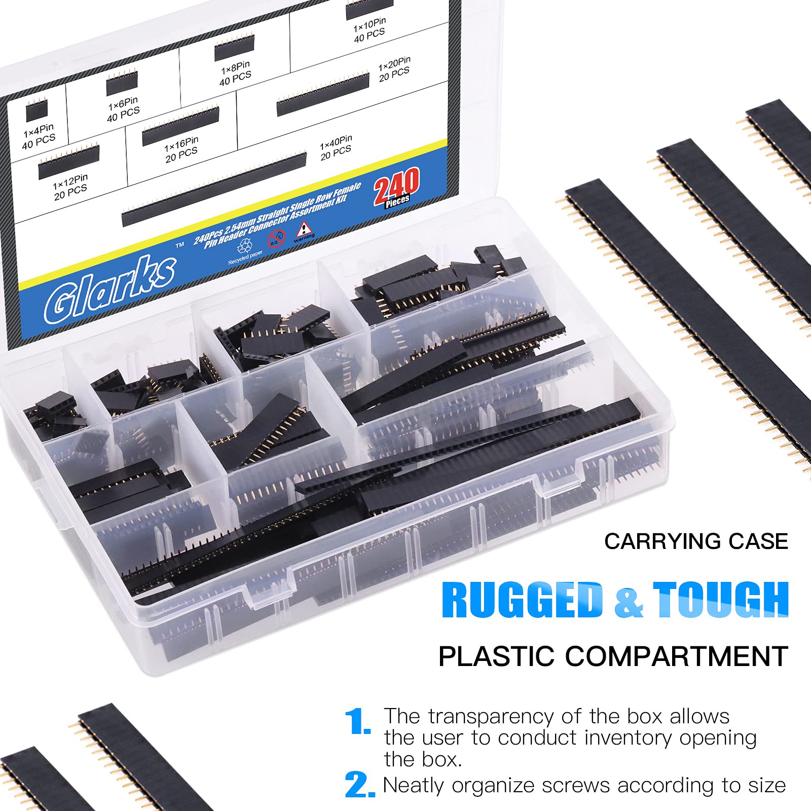 Snapklik.com : 240Pcs 2.54mm Straight Single Row PCB Board Female Pin ...