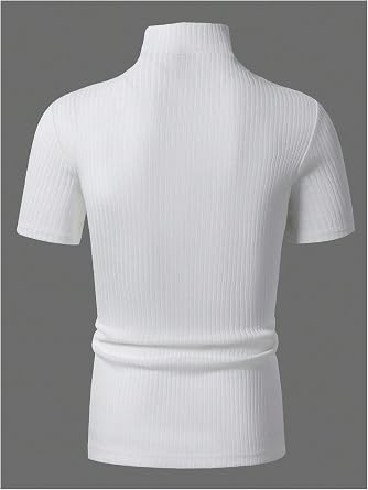 SHENHE Men's Mock Turtleneck Shirt Ribbed Knit Slim Fit Basic Tee Top | Short Sleeve Mock Neck T Shirt For Men,Ribbed Knit Top,Slim Fitted Top,Basic Top Pullover