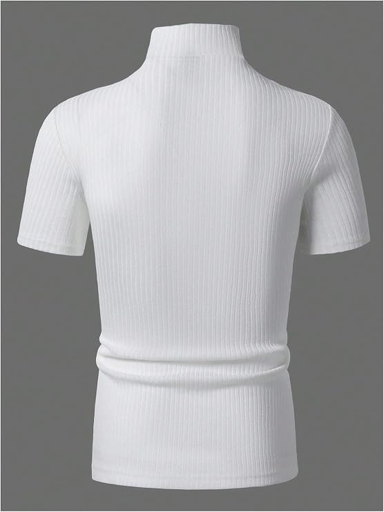 SHENHE Men's Mock Turtleneck Shirt Ribbed Knit Slim Fit Basic Tee Top | Short Sleeve Mock Neck T Shirt For Men,Ribbed Knit Top,Slim Fitted Top,Basic Top Pullover