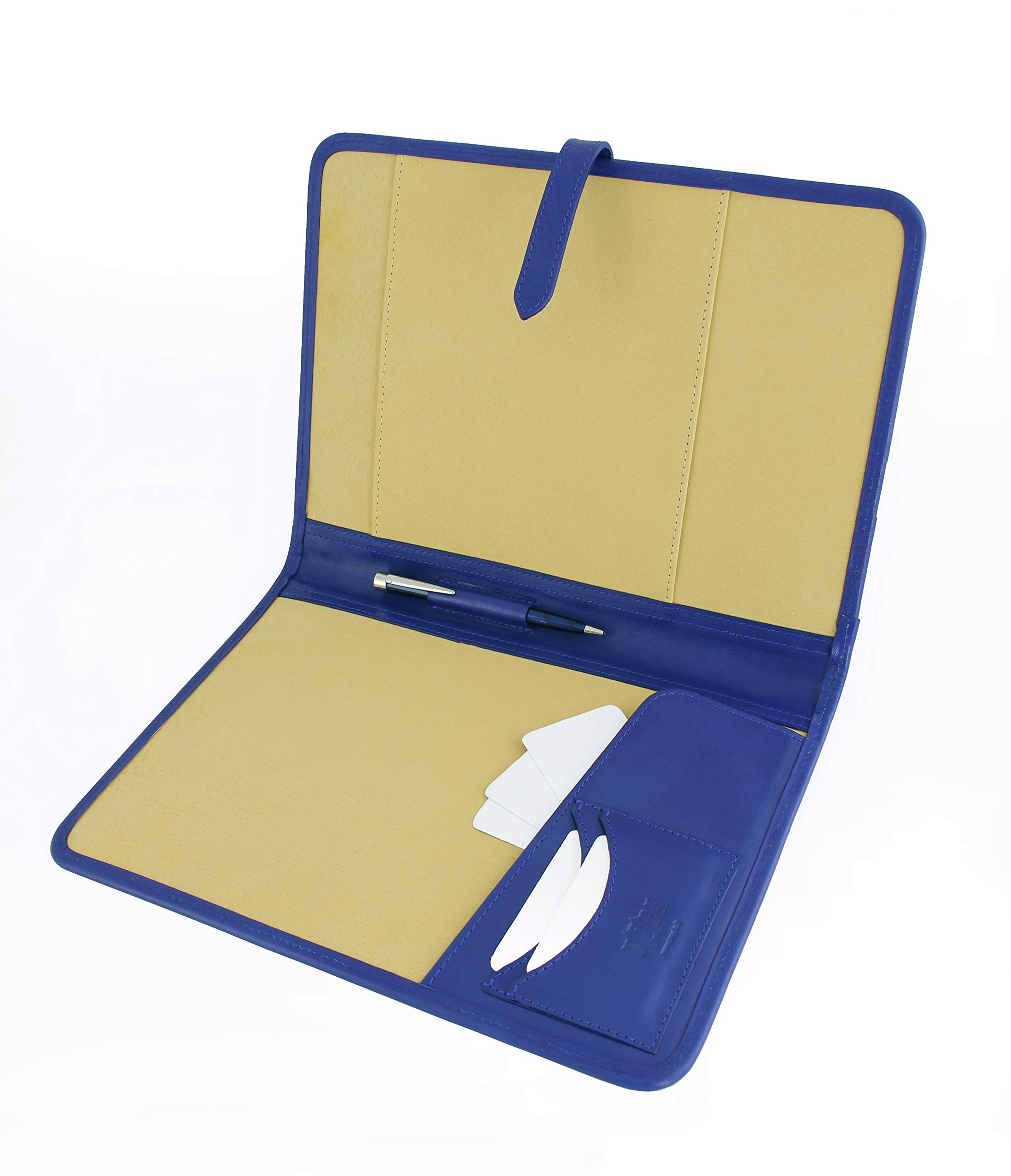 Italienisches Leder, professionelle Präsentation, Konferenzmappe, A4, Notizblock, Portfolio, Schreibmappe (blau)