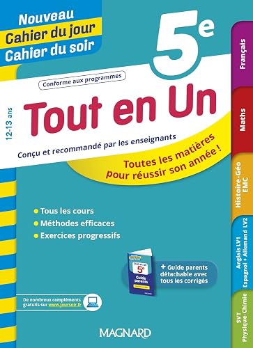 Tout en Un 5e - Leçons, méthodes et exercices - Nouveau Cahier du jour Cahier du soir