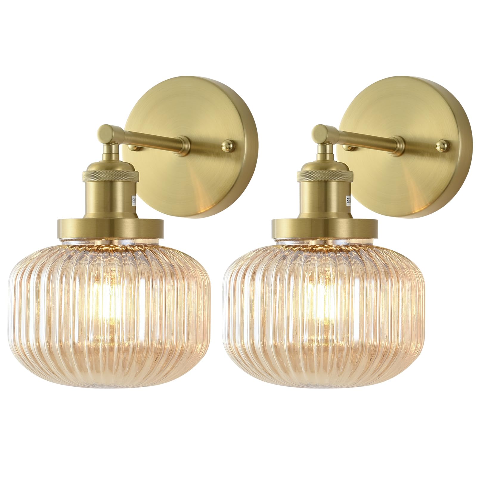 Photo 1 of LPINMEIJU Vintage Wall Sconces with Amber Pumpkin Glass Lampshade, Indoor Bathroom Wall Sconce, Modern Gold Industrial Lighting Fixture for Mirror Living Room Hallway 1 Pack